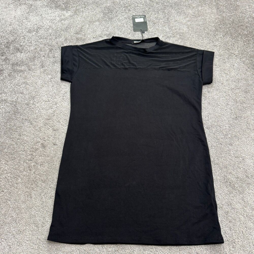 Missguided Mesh Yoke T-Shirt Dress Womens 4 Black Crew Neck Short Sleeve NWT